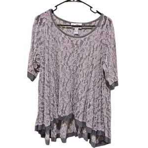 Joseph Ribkoff Sheer Lace Oversized Blouse In Grey Size 8